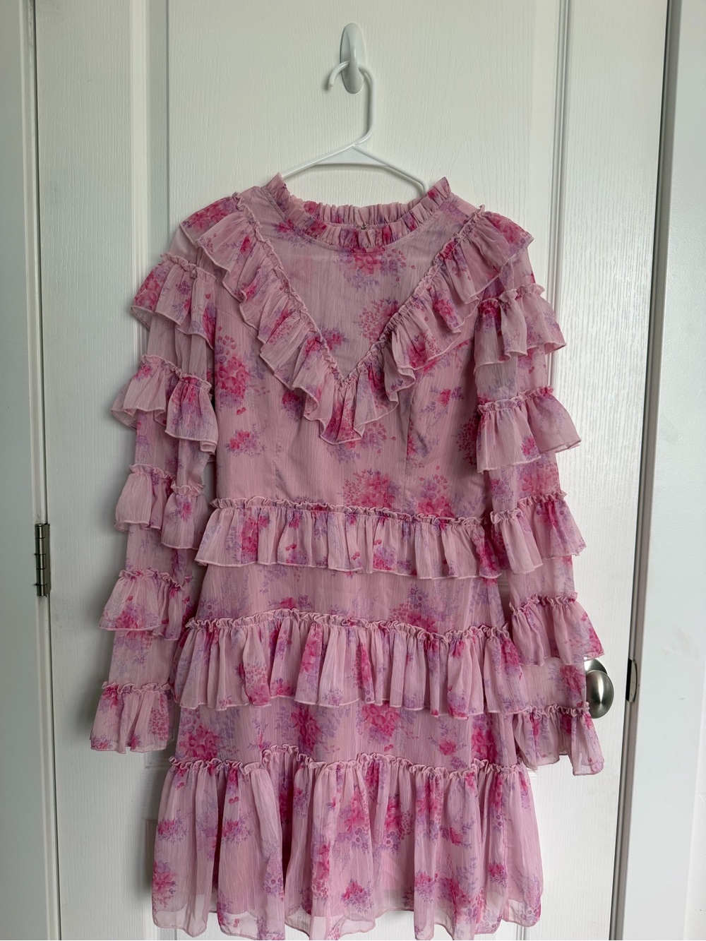 Ivy City Co Pink and Purple Floral Ruffle Dress - Picture 2 of 6